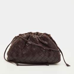 Pre Owned Bottega Veneta The Pouch Mini Dark Brown Intrecciato Leather Crossbody Bag