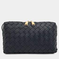 Pre Owned حقيبة كروس بوتيغا فينيتا شبك جلد أسود