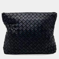 Pre Owned Bottega Veneta Black Leather mesh clutch
