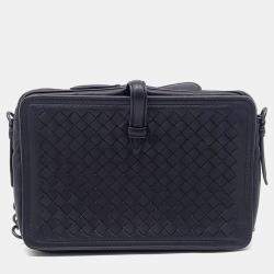 Pre Owned Bottega Veneta Black Leather Mesh Shoulder Bag