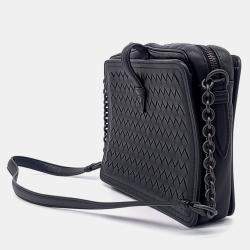 Pre Owned Bottega Veneta Black Leather Mesh Shoulder Bag