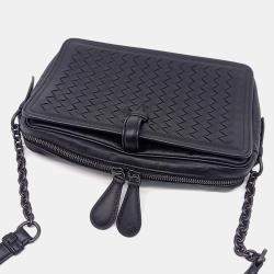 Pre Owned Bottega Veneta Black Leather Mesh Shoulder Bag