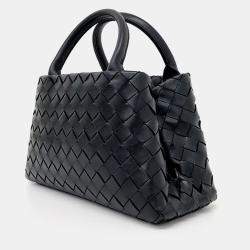 Pre Owned Bottega Veneta Black Leather Mesh New Roma Bag