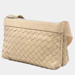 Pre Owned Bottega Veneta Brown Nappa Intrecciato Double Zip Crossbody