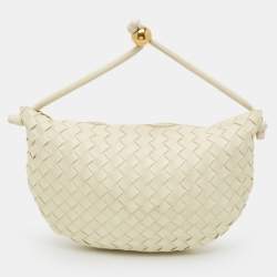 Pre Owned Bottega Veneta Turn Medium White Intrecciato Leather Pouch