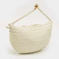 Pre Owned Bottega Veneta Turn Medium White Intrecciato Leather Pouch