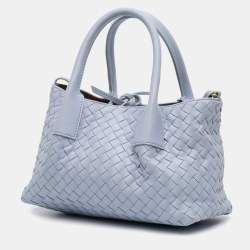 Pre Owned Bottega Veneta Blue Small Calfskin Intrecciato Pinacoteca Tote