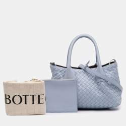 Pre Owned Bottega Veneta Blue Small Calfskin Intrecciato Pinacoteca Tote