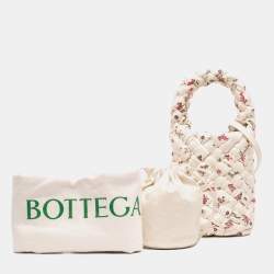 Pre Owned Bottega Veneta White Small Floral Printed Leather Intrecciato Kalimero Bucket Bag
