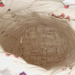 Pre Owned Bottega Veneta White Small Floral Printed Leather Intrecciato Kalimero Bucket Bag