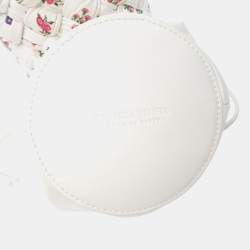 Pre Owned Bottega Veneta White Small Floral Printed Leather Intrecciato Kalimero Bucket Bag