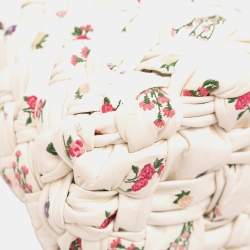Pre Owned Bottega Veneta White Small Floral Printed Leather Intrecciato Kalimero Bucket Bag
