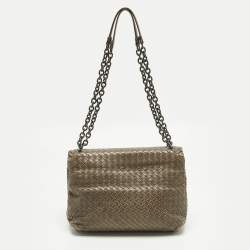 مملوكة مسبقًا Bottega Veneta Olimpia Medium Dark Beige Intrecciato Leather Shoulder Bag