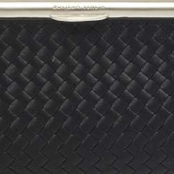 مملوكة مسبقًا Bottega Veneta Black Intrecciato Satin Clasp Pouch Bag