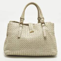 Pre Owned Bottega Veneta Roma Large Off White Intrecciato Leather Tote