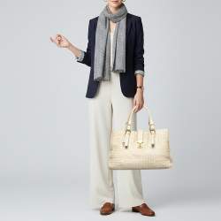 Pre Owned Bottega Veneta Roma Large Off White Intrecciato Leather Tote