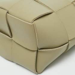 Pre Owned Bottega Veneta Cassette Mini Sage Green Intreccio Leather Bucket Bag