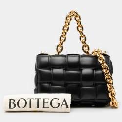 Pre Owned Bottega Veneta Black Nappa Intrecciato Padded Chain Cassette Satchel