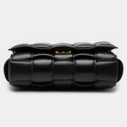 Pre Owned Bottega Veneta Black Nappa Intrecciato Padded Chain Cassette Satchel
