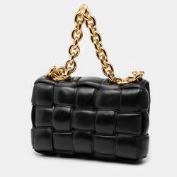 Pre Owned Bottega Veneta Black Nappa Intrecciato Padded Chain Cassette Satchel