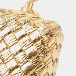 Pre Owned Bottega Veneta Gold Mini Metallic Lambskin Intrecciato Loop Camera Bag