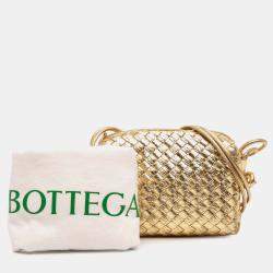 Pre Owned Bottega Veneta Gold Mini Metallic Lambskin Intrecciato Loop Camera Bag