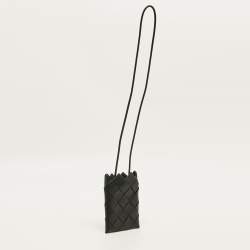 Pre Owned Bottega Veneta Phone Holder Black Intrecciato Leather Crossbody Bag