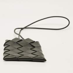 Pre Owned Bottega Veneta Phone Holder Black Intrecciato Leather Crossbody Bag