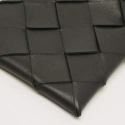 Pre Owned Bottega Veneta Phone Holder Black Intrecciato Leather Crossbody Bag