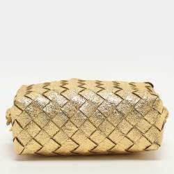 Pre Owned Bottega Veneta Loop Mini Gold Intrecciato Leather Camera Bag