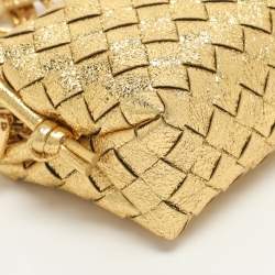 Pre Owned Bottega Veneta Loop Mini Gold Intrecciato Leather Camera Bag