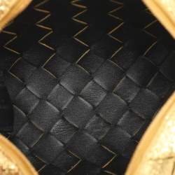 Pre Owned Bottega Veneta Loop Mini Gold Intrecciato Leather Camera Bag