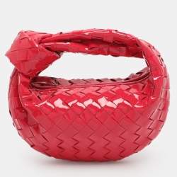 Pre Owned Bottega Veneta Jodie Mini Pink Intrecciato Patent Leather Hobo