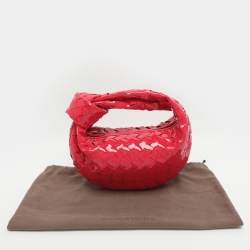 Pre Owned Bottega Veneta Jodie Mini Pink Intrecciato Patent Leather Hobo