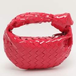 Pre Owned Bottega Veneta Jodie Mini Pink Intrecciato Patent Leather Hobo