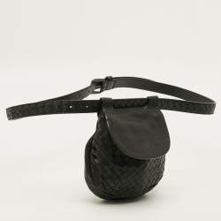 Pre Owned Bottega Veneta Black Intrecciato Leather Belt Bag