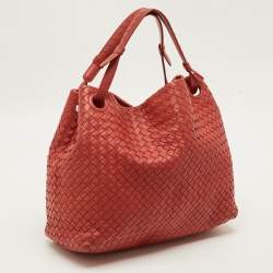 Pre Owned Bottega Veneta Garda Medium Red Intrecciato Leather Tote