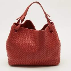 Pre Owned Bottega Veneta Garda Medium Red Intrecciato Leather Tote