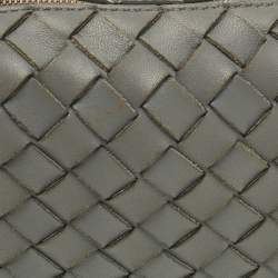 Pre Owned Bottega Veneta Loop Camera Mini Grey Intrecciato Leather Crossbody Bag