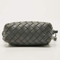 Pre Owned Bottega Veneta Loop Camera Mini Grey Intrecciato Leather Crossbody Bag