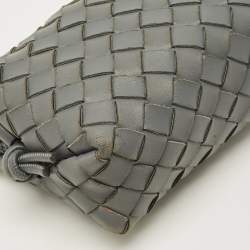 Pre Owned Bottega Veneta Loop Camera Mini Grey Intrecciato Leather Crossbody Bag
