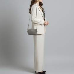 Pre Owned Bottega Veneta Loop Camera Mini Grey Intrecciato Leather Crossbody Bag
