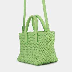 مملوكة مسبقًا Bottega Veneta Intrecciato Mini Cabas 2Waybag Green Lambskin