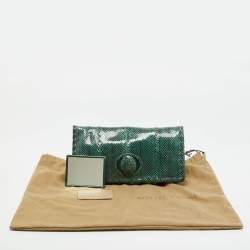 Pre Owned حقيبة كلتش بوتيغا فينيتا جلد أفعى مائي أخضر بقفل دوار