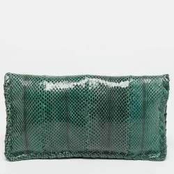 Pre Owned حقيبة كلتش بوتيغا فينيتا جلد أفعى مائي أخضر بقفل دوار