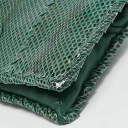 Pre Owned حقيبة كلتش بوتيغا فينيتا جلد أفعى مائي أخضر بقفل دوار