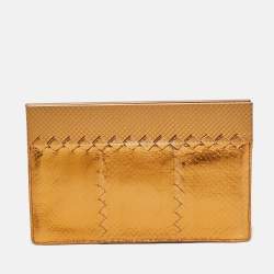Pre Owned Bottega Veneta Frame Bronze Snake Leather Clutch