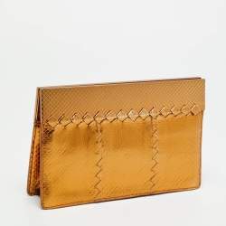 Pre Owned Bottega Veneta Frame Bronze Snake Leather Clutch