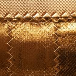 Pre Owned Bottega Veneta Frame Bronze Snake Leather Clutch