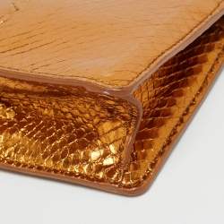 Pre Owned Bottega Veneta Frame Bronze Snake Leather Clutch